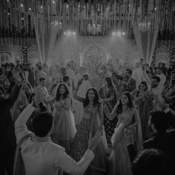 Guests dancing at a wedding reception