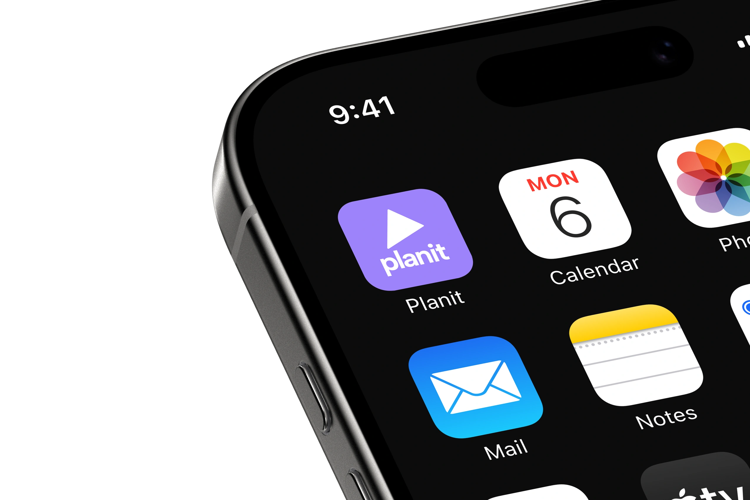 A phone home screen with the Planit app icon in place