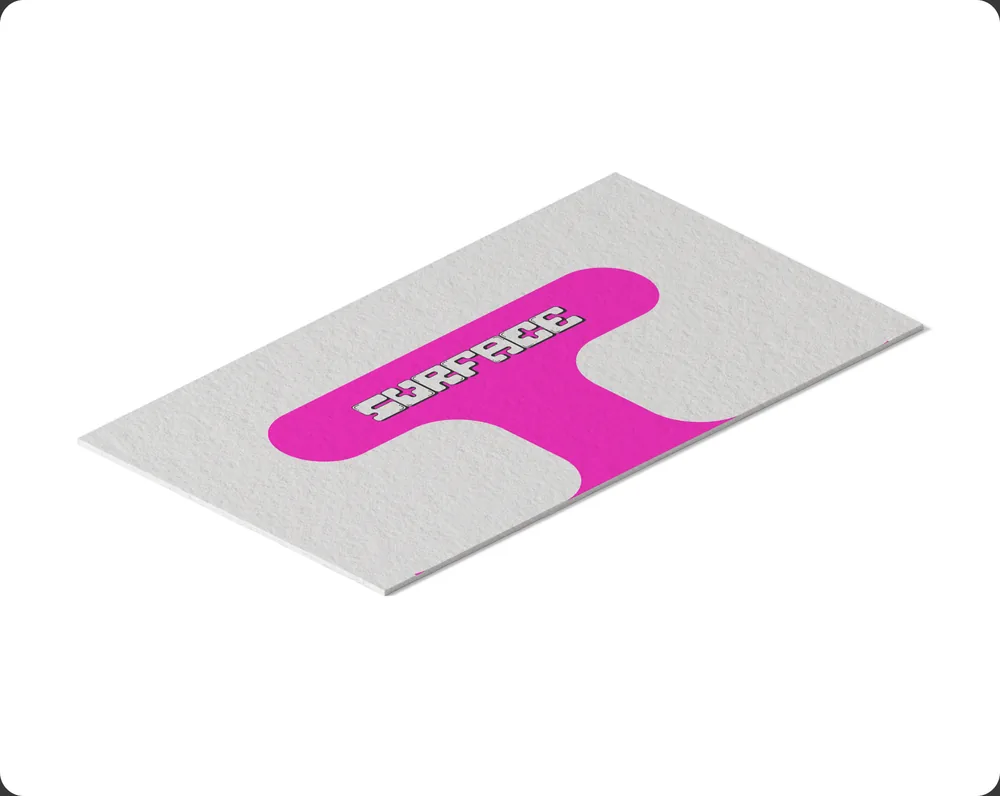 The back of a business card, neon pink on white.