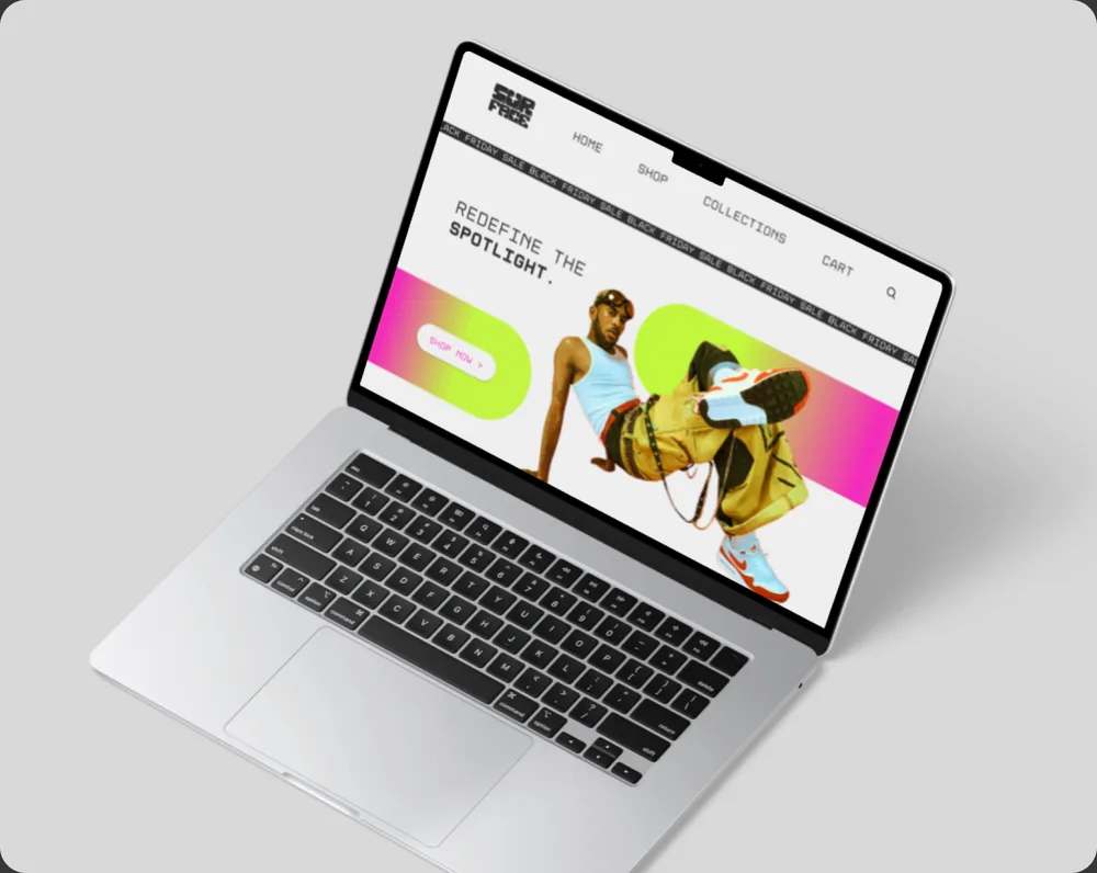 The brand’s website on a laptop.