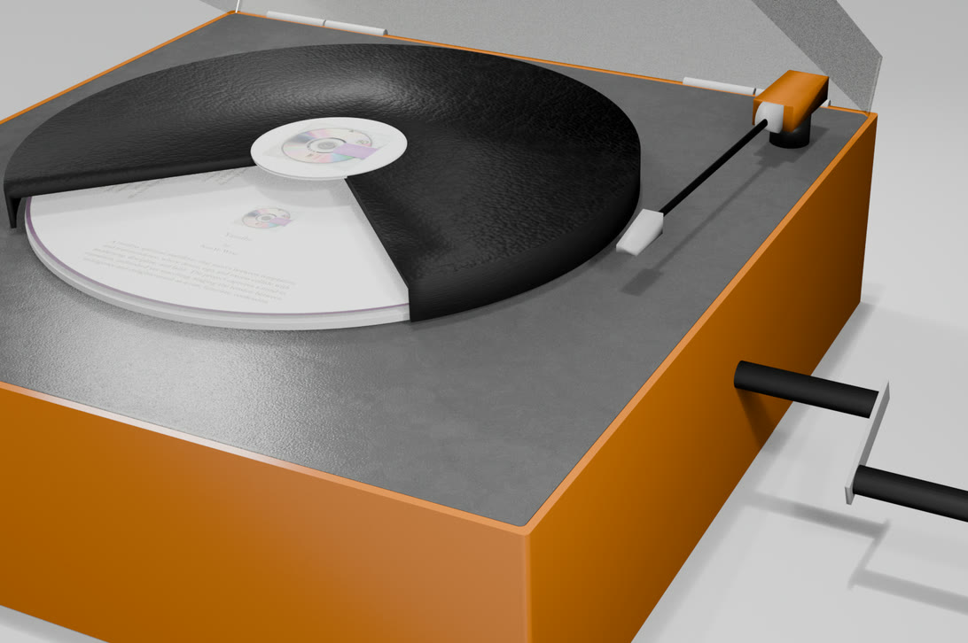 The record on its turntable base